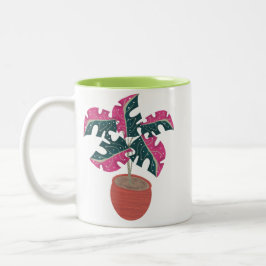 Monstera Pflanze Pink Green Zweifarbige Tasse