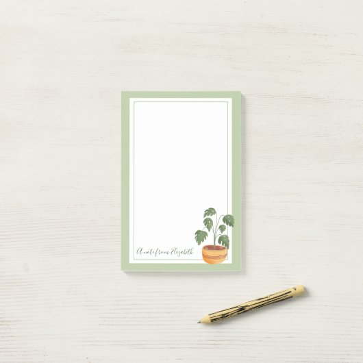 Monstera Pflanze Post-It Notes mit Green Frame Klebezettel (Auf Schreibtisch)