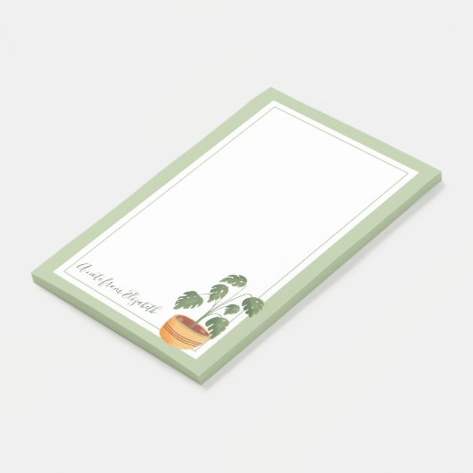 Monstera Pflanze Post-It Notes mit Green Frame Klebezettel (angewinkelt)