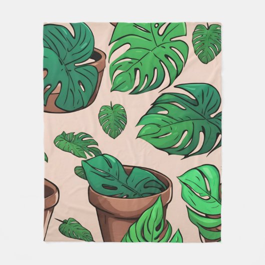Monstera Pflanze Pot Pattern Art Fleecedecke (Vorderseite)