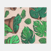 Monstera Pflanze Pot Pattern Art Fleecedecke (Vorderseite (Horizontal))
