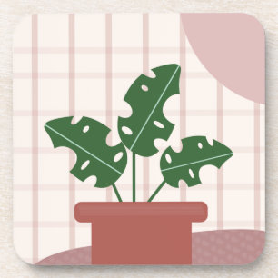Monstera-Pflanzen Terrakotta-Karo-Hintergrund Rosa Getränkeuntersetzer