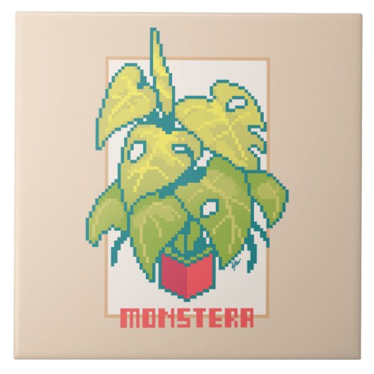 Monstera Pixelart  Fliese (Vorderseite)