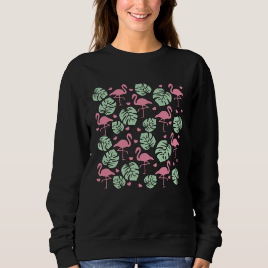 Monstera Plant Flamingo Pattern Sweatshirt (Vorderseite)
