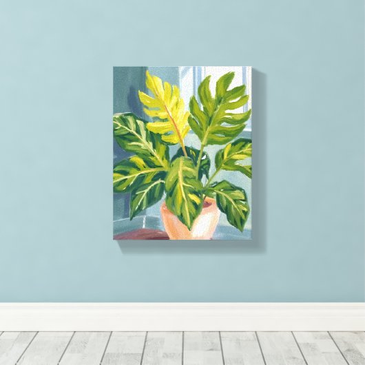 Monstera Plant | Green Botanical Watercolor Leinwanddruck (Insitu (Holzboden))