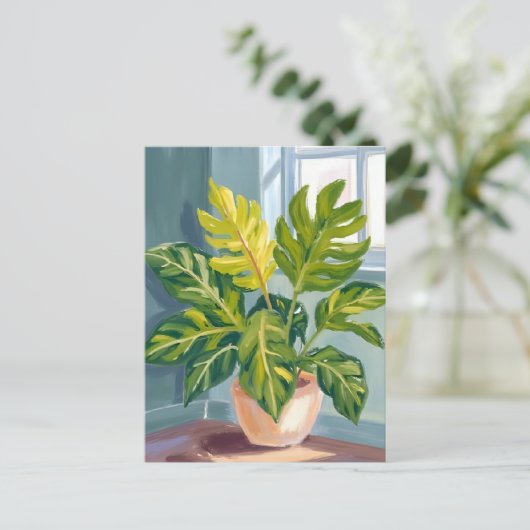 Monstera Plant | Green Botanical Watercolor Postkarte (Stehend Vorderseite)