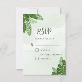 Monstera RSVP Card Tropical Greenery Pale Green Karte