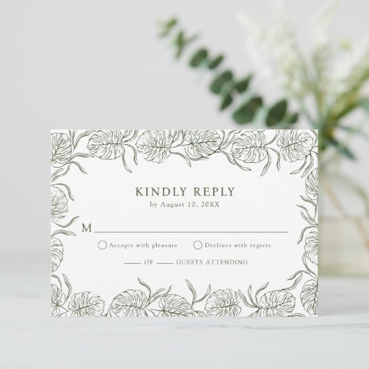 Monstera RSVP Cards (Stehend Vorderseite)