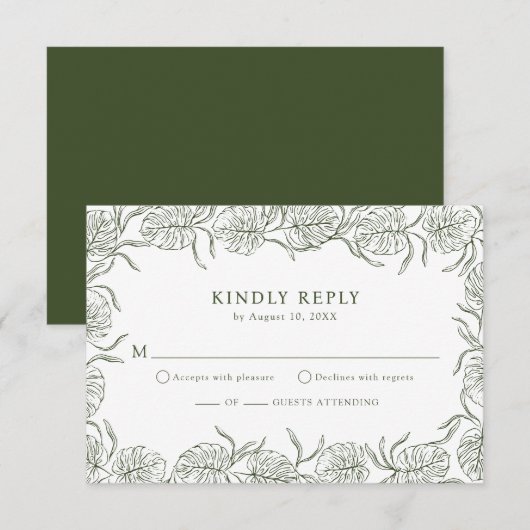 Monstera RSVP Cards Karte (Vorne/Hinten)