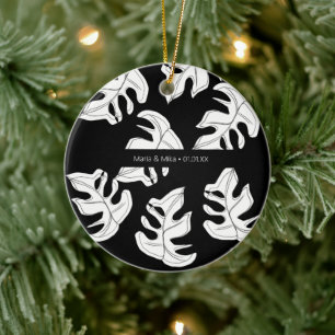 Monstera Schwarz Weiß Botanische Hochzeit Keramik Ornament