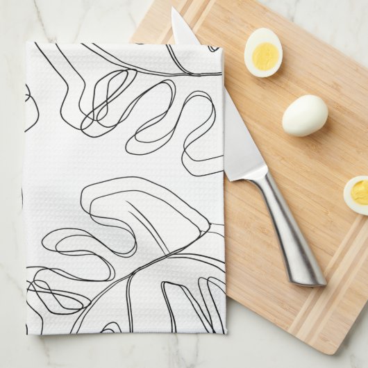 Monstera Schwarz-weiße botanische Hochzeit Geschirrtuch (Viertel Falte)