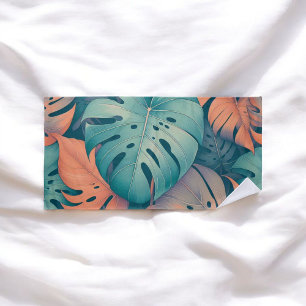 Monstera Tropical Aquarell Grünpflanzen Palmwedel Strandtuch