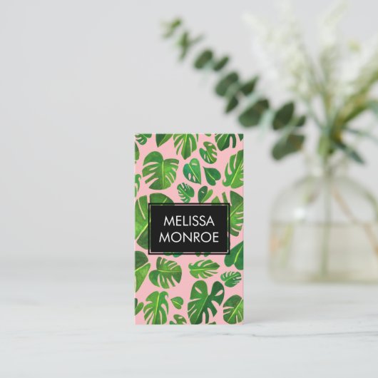 Monstera Tropical Botanical Blätter Chic Watercolo Visitenkarte (Stehend Vorderseite)