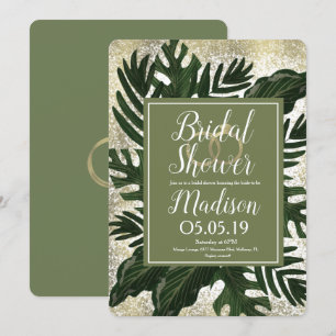 Monstera Tropical Faux Gold Splash Brautparty Einladung