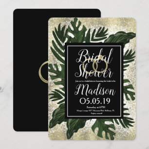 Monstera Tropical Faux Gold Splash Brautparty Einladung