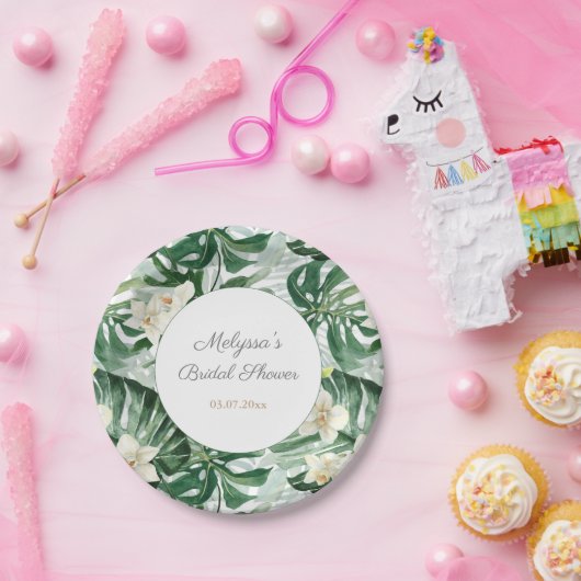 Monstera Tropical Foliage Brautparty Pappteller (Party)