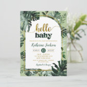 Monstera Tropical Greenerenery Baby Shower Einladung (Stehend Vorderseite)
