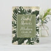 Monstera Tropical Imitats Gold Splash Brautparty Einladung (Stehend Vorderseite)