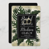 Monstera Tropical Imitats Gold Splash Brautparty Einladung (Vorne/Hinten)