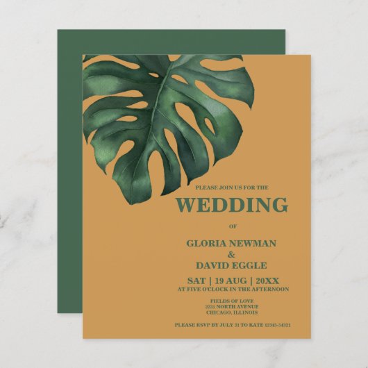 Monstera Tropical Leaf Einladung zur Hochzeit (Vorne/Hinten)