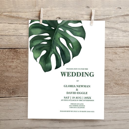 Monstera Tropical Leaf Einladung zur Hochzeit
