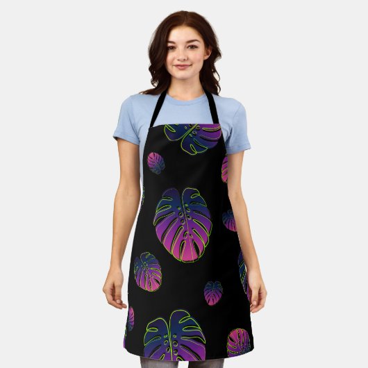 Monstera Tropical Leaf Illustration Muster Schürze (Getragen)