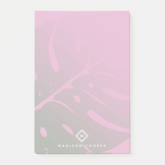 Monstera Tropical Leaf Monogram Post-it Klebezettel (Vorderseite)