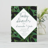 Monstera Tropical Leaf Muster Kinderdusche schwarz Einladung (Stehend Vorderseite)
