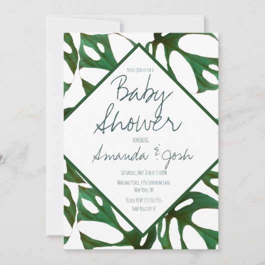Monstera Tropical Leaf Pattern Baby Dusche Einladung (Vorderseite)