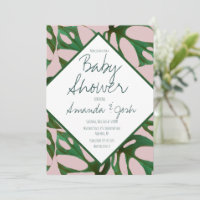 Monstera Tropical Leaf Pattern Baby Dusche Invita
