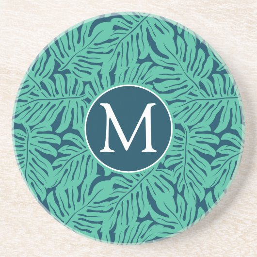 Monstera Tropical Leaf Pattern | Monogramm Getränkeuntersetzer (Vorne)