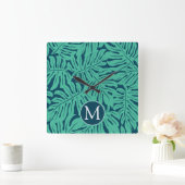 Monstera Tropical Leaf Pattern | Monogramm Quadratische Wanduhr (Zuhause)