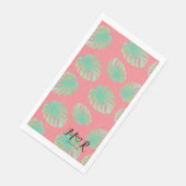 Monstera Tropical Leaf Pink Green Wedding Logo Serviette (Ecke)