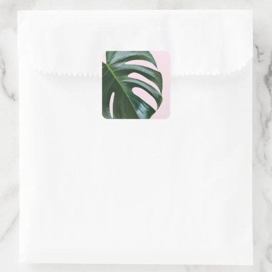 Monstera Tropical Leaf Quadratischer Aufkleber (Tasche)