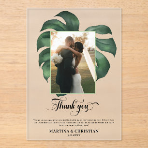 Monstera Tropical Leaf Wedding Vielen Dank Acryleinladungen