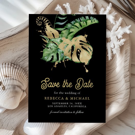 Monstera Tropical Palm Foto Black Wedding Save The Date