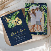 Monstera Tropical Palm Foto Navy Blue Wedding Save The Date