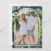 Monstera Tropical Palm Foto Navy Blue Wedding Save The Date (Rückseite)
