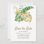 Monstera Tropical Palm Foto Wedding Save The Date (Vorderseite)