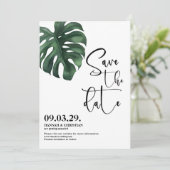 Monstera Tropical Palm Leaf Save the Date (Stehend Vorderseite)