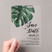 Monstera Tropical Palm Leaf Save the Date Acryleinladungen (Insitu (Handheld))
