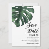 Monstera Tropical Palm Leaf Save the Date Einladung (Vorderseite)