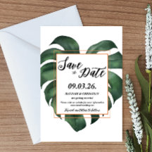 Monstera Tropical Palm Leaf Save the Date