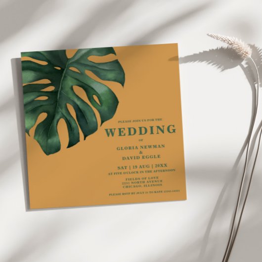 Monstera Tropical Palm Leaf Square Wedding Einladung