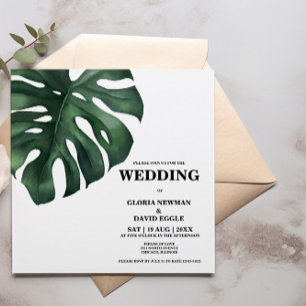 Monstera Tropical Palm Leaf Square Wedding Invita Einladung