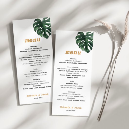 Monstera Tropical Palm Leaf Wedding Menu Card Menükarte