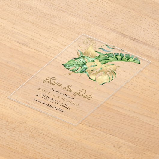 Monstera Tropical Palm Wedding Save the Date Acryleinladungen (Ablage )