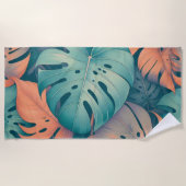 Monstera Tropical Watercolor Blätter Strandtuch (Vorderseite)