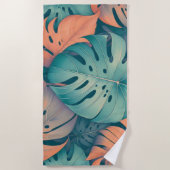 Monstera Tropical Watercolor Blätter Strandtuch (Vorderseite)