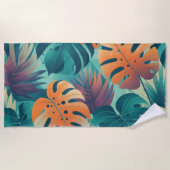 Monstera Tropical Watercolor Blätter Strandtuch (Vorderseite)